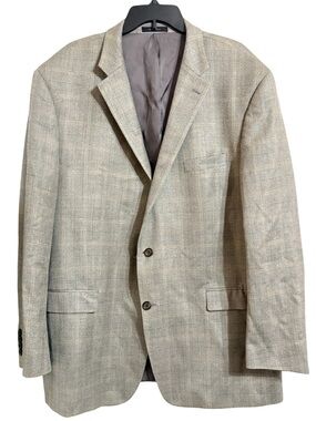 Ralph Lauren Blazer Men Sz 50L Silk Wool Blend Grey Plaid Blazer Sport